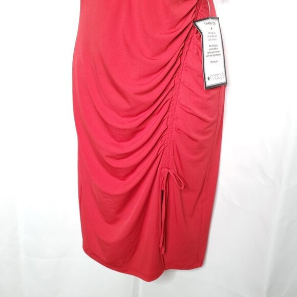 City Studio Sleeveless Bodycon Dress Sz 11 Red Ruched Side Slit Party Club - Picture 2 of 11